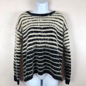 YAIRA  Black & White Stripe Crewneck Fuzzy Sweater
